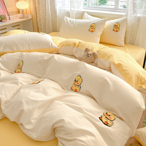 少女心可爱黄色小鸭子四件套全棉纯棉被套床单学生宿舍床上三件套