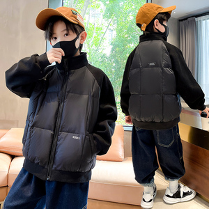 韩国男童羽绒棉服轻薄款2022新款冬装中大童短款儿童棉衣拼接外套
