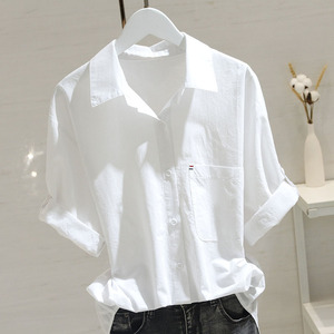 胖mm大码白色衬衫女短袖夏季新款宽松显瘦上衣设计感小众休闲衬衣
