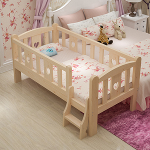 实木宝宝拼接床 定制简易家具幼儿园儿童床三面带护栏单人床加宽