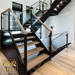 实木双梁楼梯室内整体欧式复式阁楼简约钢木定制loft楼梯DIY实木