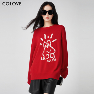 【年货价】COLOVE卡拉佛红色针织衫女2022冬季新款时尚