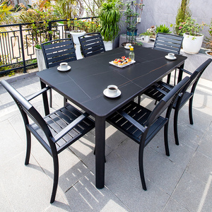 户外桌椅庭院露天室外花园休闲组合铝合金塑木椅岩板桌凉台桌椅