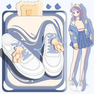 艾米与麦麦2020秋季新款韩版皮面小白鞋女中学生百搭可爱小熊板鞋