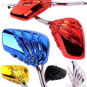 促销摩托车配件装饰件鬼手镜蓝色正牙两个镜正牙牙爪后视镜反光镜