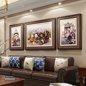 盛迪 美式大气复古客厅沙发背景墙画装饰画简欧式壁画挂画三联画