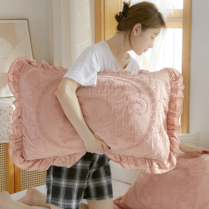 纯棉枕套成人家用全棉枕头套一对装花边情侣枕芯套加大固定不脱落