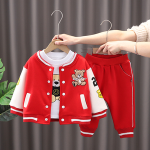 韩国男童套装春秋洋气儿童衣服小孩帅气婴儿童装2-4岁宝宝装三件