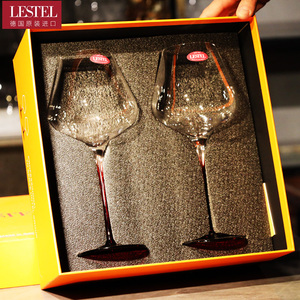 德国LESTEL进口家用水晶玻璃彩色杆大肚高脚红葡萄酒杯子对杯礼盒