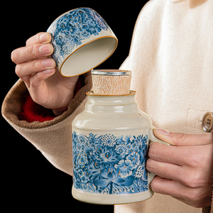汝窑金万花小暖壶带盖马克杯大容量陶瓷伴手礼定制保温瓶泡茶杯子