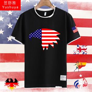 法国德国西班牙美国欧美国家国旗假两件短袖t恤衫男女半袖上衣服
