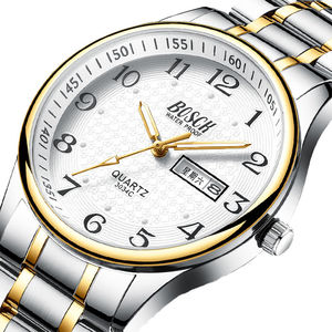 【品牌促销】保西尼手表带双日历男士老年表防水石英表男表手表男
