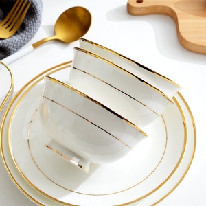 唐山骨瓷吃饭碗单个家用陶瓷餐具金边面条碗大碗汤碗5寸米饭碗
