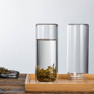 家用直身双层玻璃水杯高款耐热泡茶杯子透明水具套装办公室玻璃杯