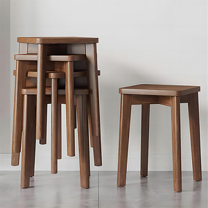 实木凳子家用现代简约餐桌圆板凳商用胡桃色木头方凳可叠放小椅子
