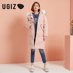 UGIZ冬季新品韩版女装时尚中长款花苞型貉毛羽绒服女UDYC700-Y
