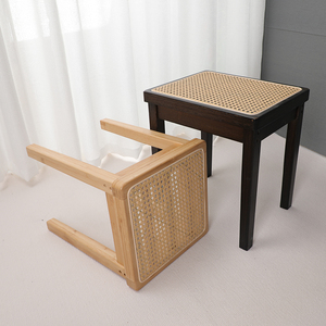 藤编凳子家用日式餐凳透气休闲矮凳方形可叠放新款竹卧室化妆凳子