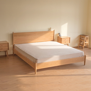 特价白橡木全实木床1.8m双人床简约北欧现代主卧室床原木色床1.5