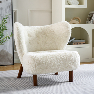 洛佳北欧客厅卧室阳台单人沙发椅羊羔绒休闲椅羊毛椅轻奢实木躺椅