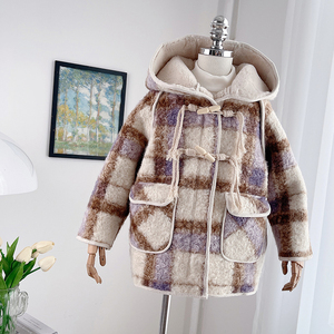 女童外套秋冬款23新款洋气儿童羊羔毛绒大衣韩版复合一体呢子大衣