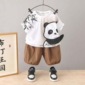 男童夏装短袖套装国风熊猫儿童衣服2024新款洋气男宝宝新中式夏季