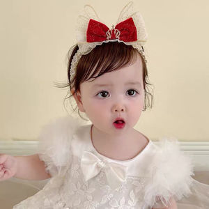 婴儿囟门发带头花公主红色皇冠头饰儿童护囟门婴幼儿女童宝宝发饰