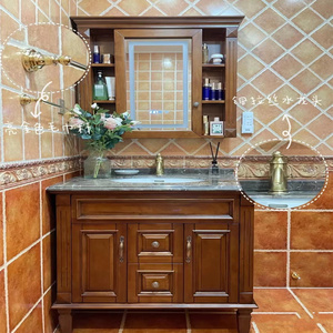 天然大理石美式实木浴室镜柜洗漱台组合卫生间洗脸盆洗手台水池柜