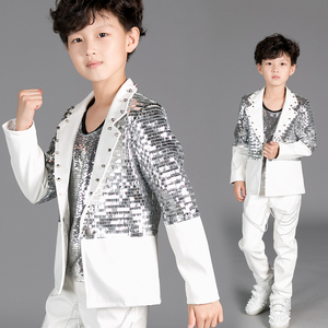 秋新款韩版外套男童亮片钢琴舞蹈合唱西装儿童演出服主持人舞台服