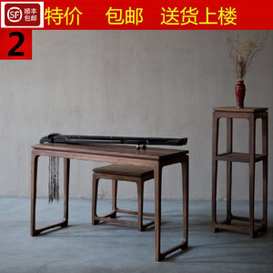 黑胡桃木古琴桌新中式书法画老榆木专用琴凳组合实木禅意古筝架