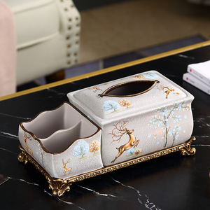 欧式家居纸巾盒装饰品简约家用茶几摆件树脂麋鹿工艺纸巾筒盒子