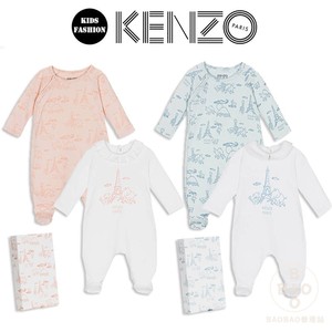 KENZO  新生婴儿 纯棉巴黎铁塔印花长爬两件套礼盒装 满月周岁礼