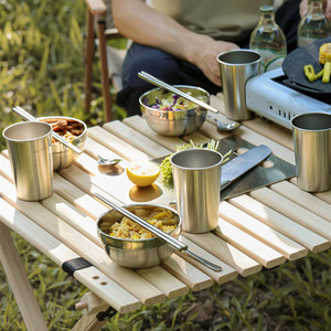 户外露营餐具便携304不锈钢碗杯筷勺套装旅行野餐用品装备自驾游