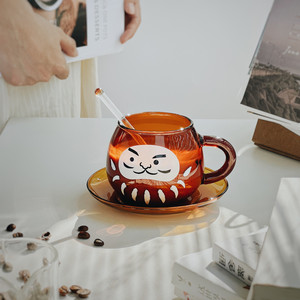 手工制作出口日本彩色玻璃咖啡杯带杯垫自制手冲咖啡杯咖啡机杯子
