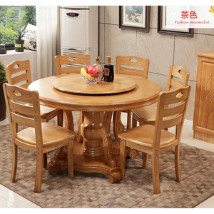 中式风格实木橡胶木餐桌椅组合家用圆桌餐厅酒店饭店大圆桌吃饭桌