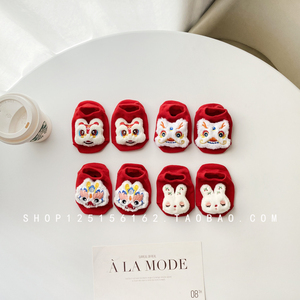 红色婴儿袜子春夏款男女童小月龄婴幼儿宝宝防滑袜船袜可爱薄款