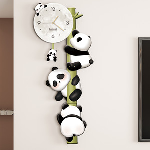玄关装饰画创意客厅电视背景墙壁画走廊过道墙面时钟熊猫抱竹挂画