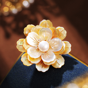 中国风高端系列 杜鹃花 天然珍珠母贝优雅气质花朵牡丹花胸针礼物