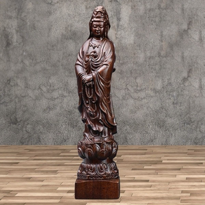 观音雕像越南沉香木雕刻黑檀木质观世音菩萨佛中式家居摆件工艺品