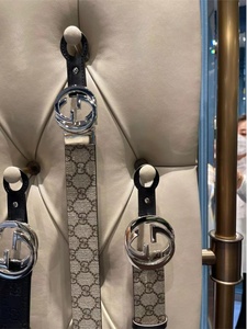Gucci/古驰 24新款经典老花双G互扣式帆布印面腰带男女休闲皮带