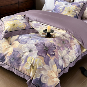 100支长绒棉高端家纺床上四件套 美式高级感全棉纯棉紫色床单被套