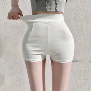 白色短裤女夏2023新款韩版高腰紧身弹力包臀休闲裤性感外穿热裤黑