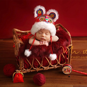 新款婴儿虎头帽影楼拍照道具新生儿拍照裹布满月宝宝摄影老虎帽子