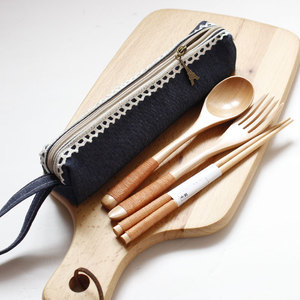 自然主义牛仔zakka风筷勺套装布袋便携餐具吸管收纳袋铅笔袋原创