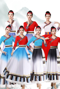 新款藏族舞蹈演出服装女少数民族藏服裙藏舞服饰训练功套装大摆裙