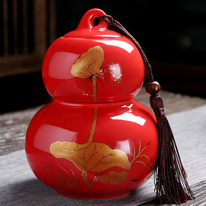 中国红陶瓷葫芦茶叶罐大码普洱红茶密封罐绿茶空包装盒子通用定制