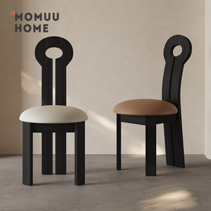 MOMUU中古实木餐椅高级感黑色家用餐桌椅复古设计师靠背钥匙椅子
