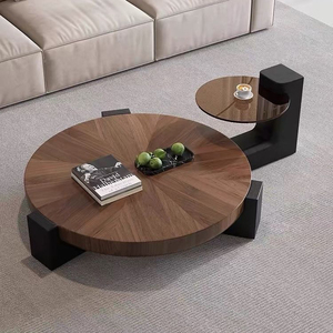 客厅高级感设计师款意式极简实木板茶几组合圆形北欧小户型茶桌家