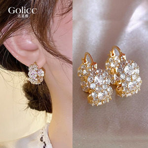 轻奢金色锆石耳环新款时尚独特气质耳饰女小众设计高级感法式耳钉