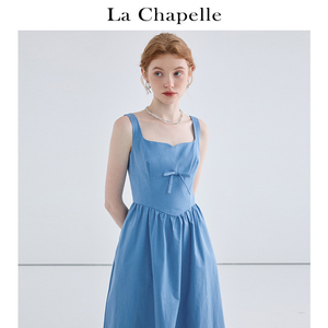 拉夏贝尔/La Chapelle纯色法式小众吊带连衣裙女夏高腰气质公主裙