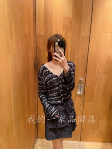 香港专柜 bab b+ab 24春夏女款时尚混色条纹V领针织开衫327